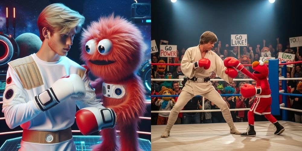 Old and new AI Luke and Elmo image