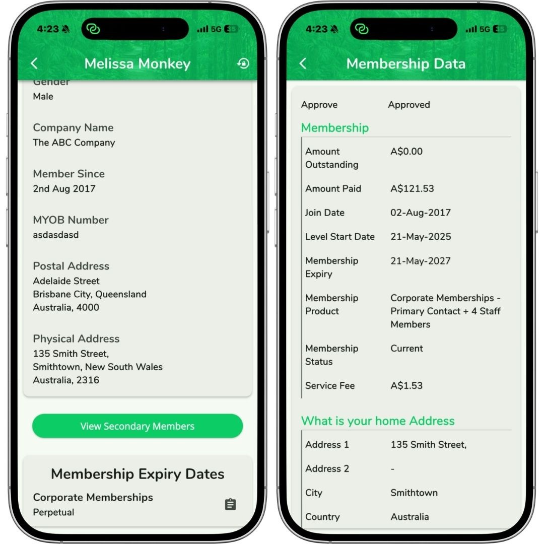 see member info on app