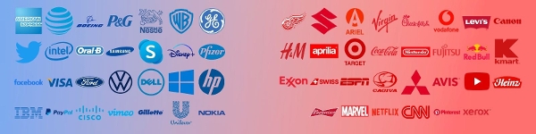 multiple red and blue logos