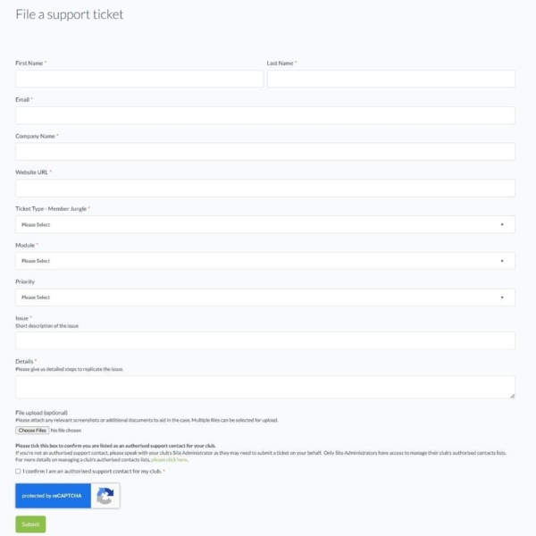 Open a support Ticket at Member Jungle